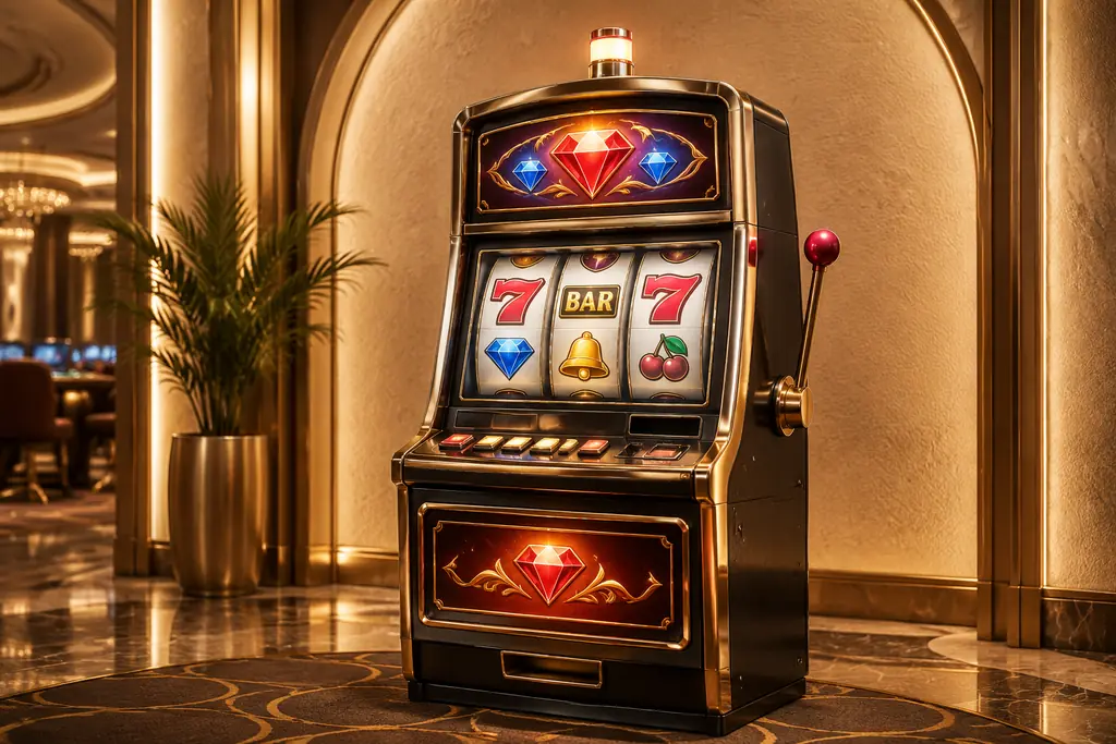Mesin slot bertema permata dalam ruang kasino
